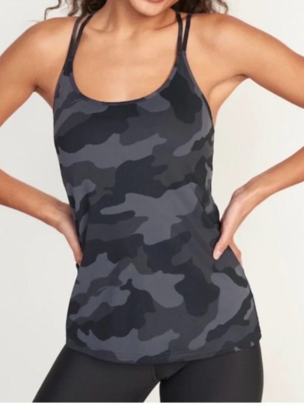 Old Navy Active Black and Gray Camo Double-Strap Tank